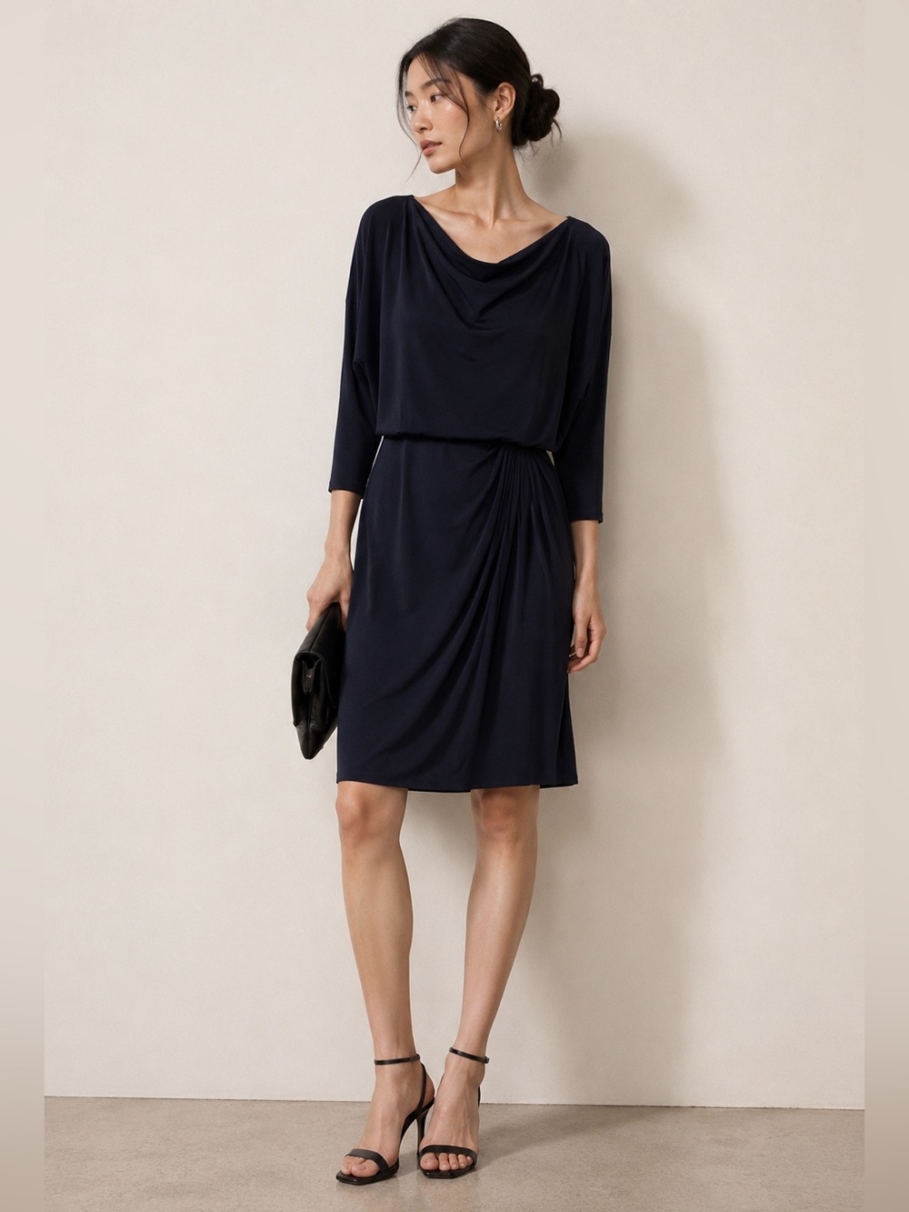 Evan Picone Navy Draped Dress – Size 10